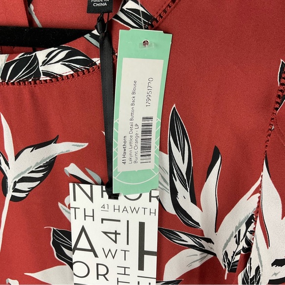 NWT 41 Hawthorn Lakynn Lattice Detail Button Back Blouse Burnt Orange Fl… - Picture 3 of 7